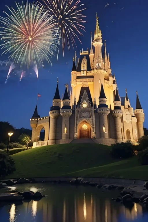 New year, castle, night, fire work