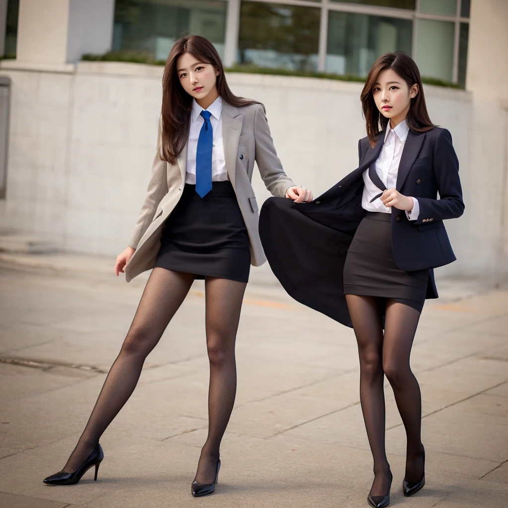 (8k, RAW photos, best quality, masterpieces: 1.2), (Shinjuku at night in Japan), (sidewalk), (professional lighting), (photon mapping), (one girl), (solo: 1.5), (full body: 1.5), (sexy), (light brown medium hair), (see-through wet white panties: 1.5), (camel toe), (high heels), (blazer: 1.5), (short skirt:1.5), (bare legs: 1.3), (detail), (beautiful face), (perfect proportions:1.2), (long legs:1.2), (thin breasts:1,5), (panties visible from under skirt:1.5), (detailed female pubic shape clearly visible:1.5), (pubic hair:1.5), (low angle:1.4), (realistic), (without panties:1.5)
