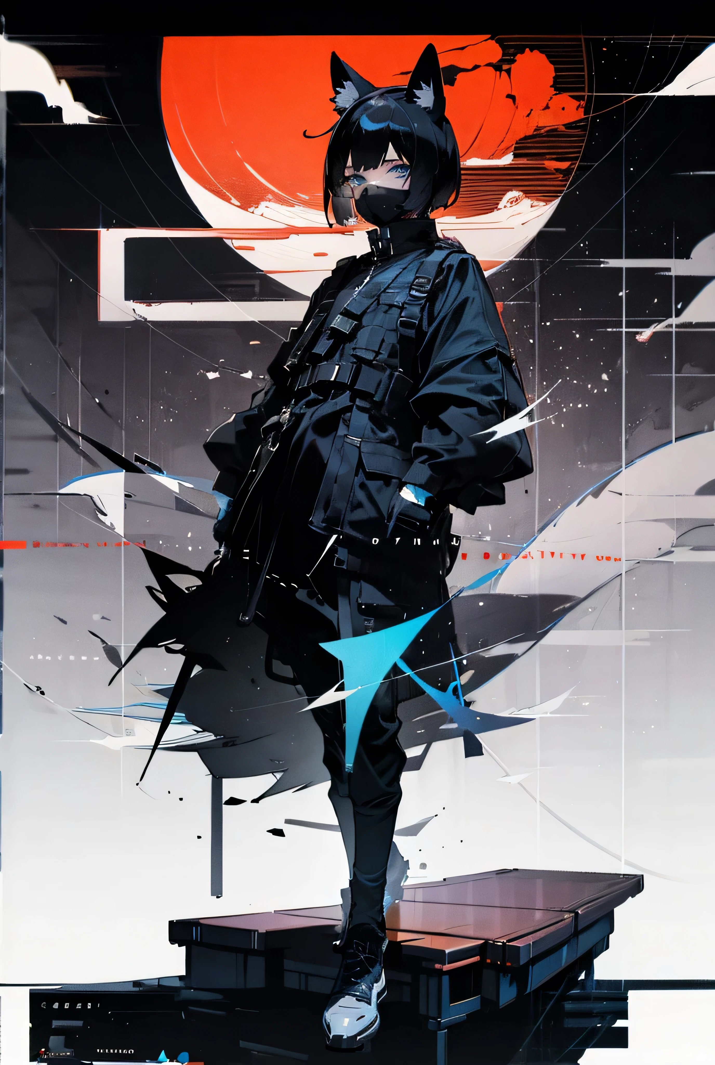 1man, Solo, High Resolution, Short Hair, Blue eyes, Fox Ears, Mask, Masterpiece, High Resolution, Best Quality, High Details, High Quality, Super Detailed, Stats, Ultra-Wide Angle, Cinematic,