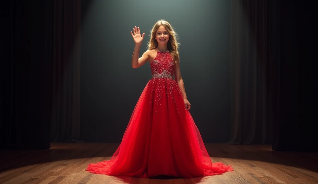 a close-up of a blonde child with long hair, BIG BALL OF electrified ICE IN HANDS. posando na frente de bolas de discoteca em uma sala, child girl wears a red dress, pose de glamour, fazendo uma pose elegante, posar para uma foto, em um vestido vermelho, usando um vestido vermelho, em estilo glamoroso, bola de discoteca ao fundo, modelo jovem bonita, usando um vestido cintilante, Photo of a promotional session, Retrato no meio da foto, vestindo trajes formais vermelhos