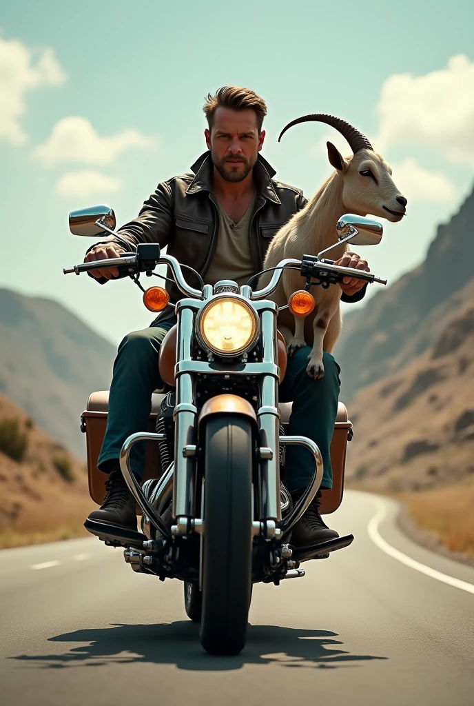 Motorcycle rider with bull skull head