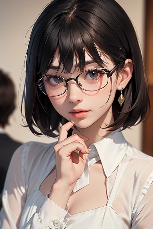 (( top quality)), ((傑 top quality、masterpiece、High sensitivity、 high definition、 detailed depiction 、 Delicate Face Description))Slender Woman、Glasses、Dressed in formal attire、