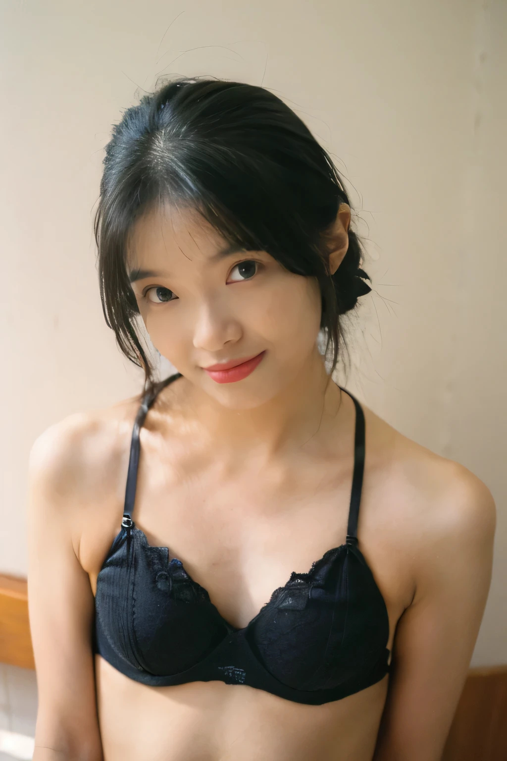 small ass, whole body, medium breast, slender, Japan 20 years old, woman, deep cleavage, beautiful face, Are thin, office, highest quality, ultra high resolution, (realism: 1.4), Depth of bounds written, beautiful face, (Pueros face_v1: 0.8), half body,(real bra:1.5), innocent smile, natural makeup, model pose,