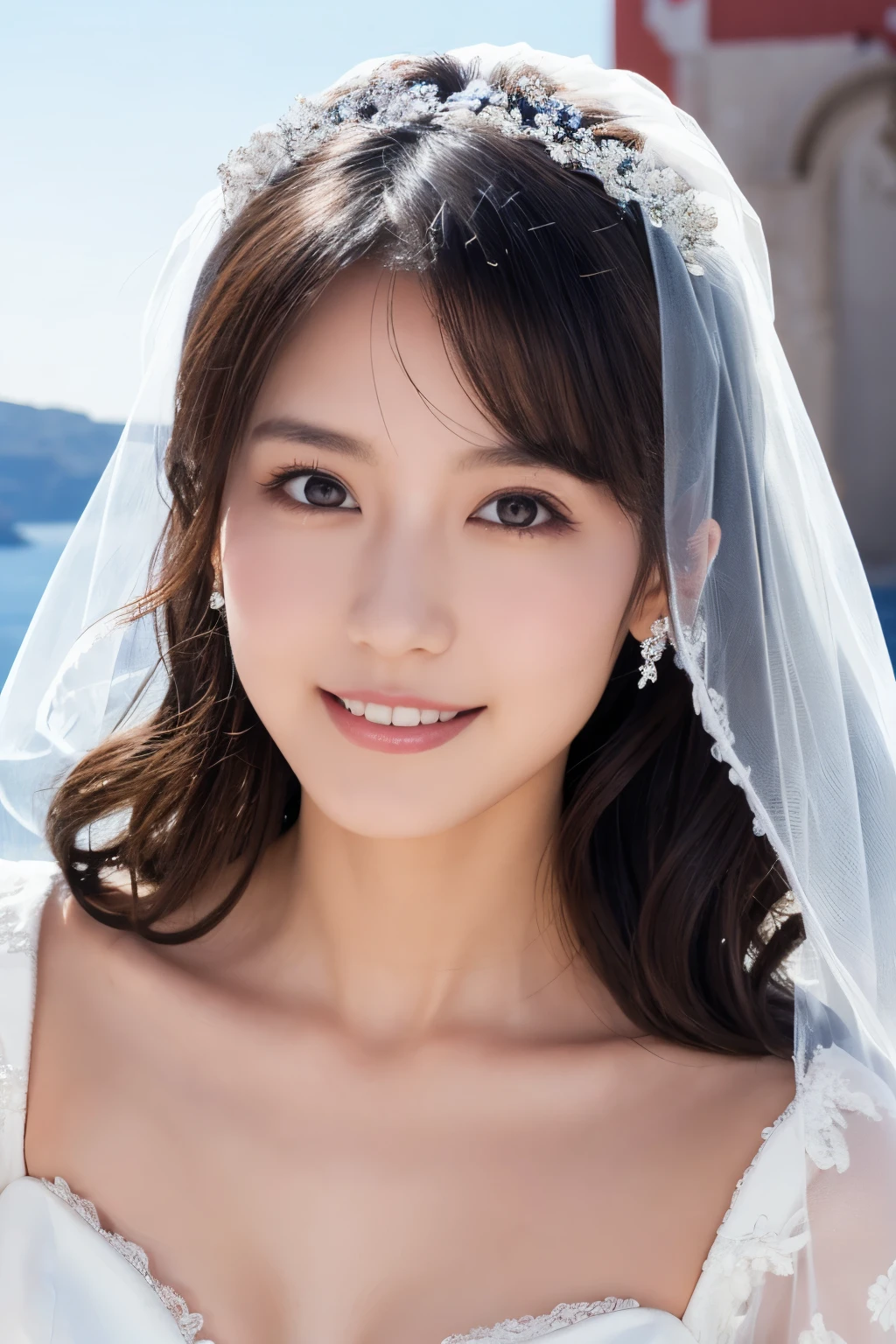 1 girl, ( wear a wedding dress:1.2), (Veil), very beautiful Japanese idol portrait, ( lying down ),
( RAW photos, top quality), ( realistic, realistic:1.4), (masterpiece),
very delicate and beautiful , very detailed, 2k wallpaper, amazing on the beach, finely, very detailed CG Unity 8K wallpaper, very detailed, high definition, Soft light,
girl with beautiful details wearing a navy blue blouse, very detailed目と顔, beautiful and sophisticated nose , beautiful beautiful eyes under the sun, movie lighting,
(Santorini church ), (bell), (Aegean Sea),
Perfect Anatomy , slender body, ( small breasts), (A shy smile), whole body