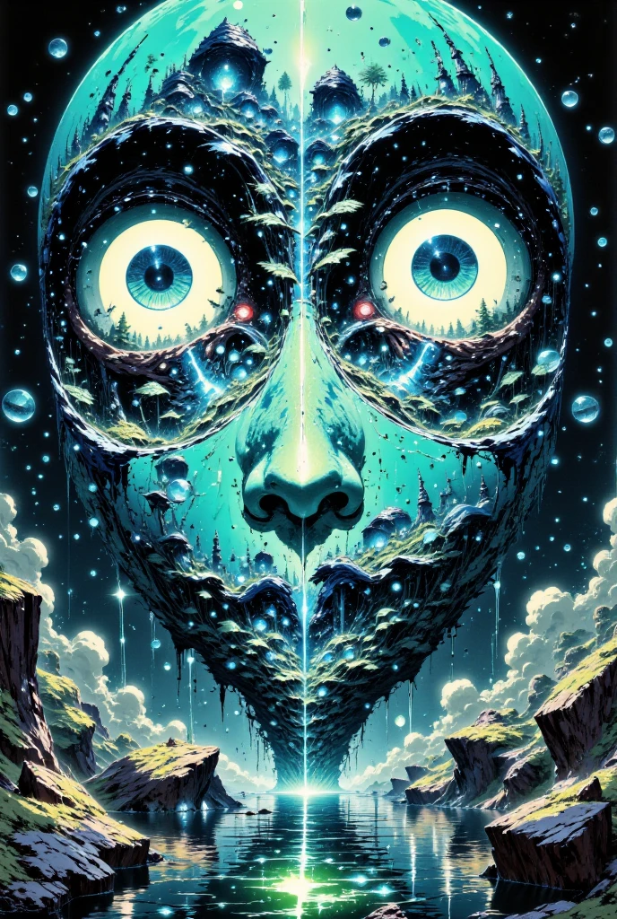 Mythical creatures, author:Zdzislaw Beksiński, Giant eyeballs,tons of corpses