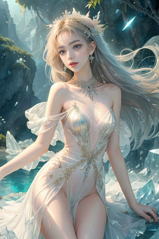 Beautiful face(1.2), face detailed, wonderful woman, elegant black dress(1.3), leather belts, medieval fantasy style(1.4), beautiful landscape, white hair(head), totally white, long hair, albino girl, milf, yellow eyes(intense color), reddish(skin body), huge breasts, giant breasts, mermaid tail(1.5), fish scales, corset. Woman under the sea, underwater stage, fish on stage, albino woman, voluptuous body, huge breasts, white dress underwater, long loose dress, sea lights, blush skin, fish scales(body). Closeup image.