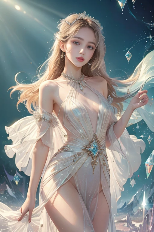 (Best Quality:1.5), (Exquisite CG), (High resolution:1.5)、Face close-up art、greeneye、Sapphire green eyes、lipgloss、Eye Gloss、Smile with the corners of your mouth raised、Open your mouth a little、round and large eyes、short silver hair、the background is the universe
