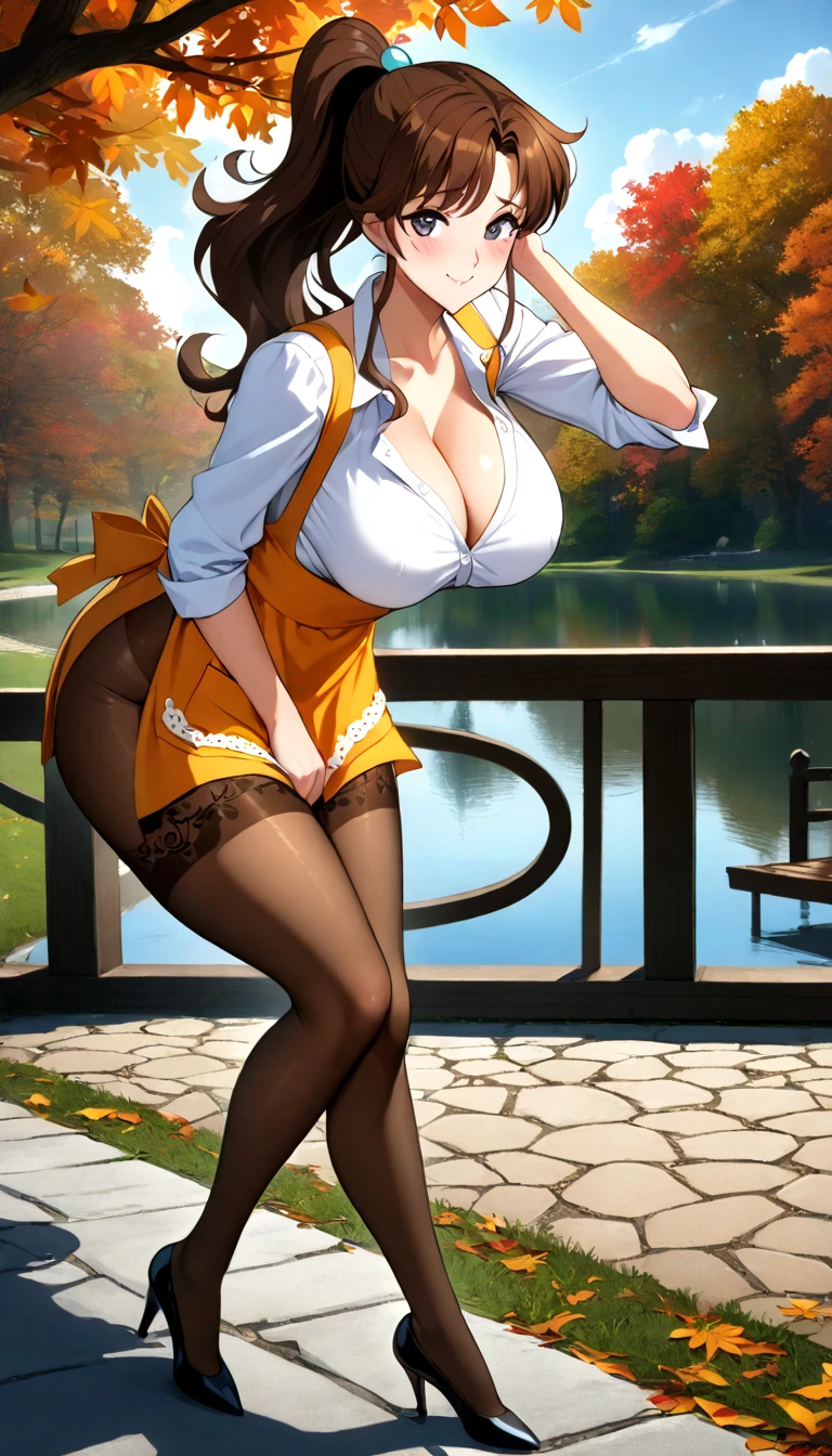 (((three-quarter view:1.3))),(((From below:1.3))),(((beautiful girl with her hands behind her back、Spread your legs wide and stick your hips out、The pee from her pussy is sticking out in a straight line towards the front of her.:3.0))),(in a vulgar pose),(((Being watched by many people in a sunny park:1.2))),Best Quality, Bright colors, High-definition illustrations,extremely delicate CG,hightquality,masuter piece,dent in the skin,Realistic damp skin,(Mass sweat),Innocent little face,beautiful large blue eyes,(((green side short hair:1.5))),(((There is one large yellow bow tie shaped ribbon behind the head:1.5))),(Mouth open and tongue sticking out),(she wears a navy blue bow tie around her neck),(((black leather long gloves:1.1),(((overflowing and rich big breasts:1.5))), (((very large pink areolas,:1.4))),((She is wearing a white half-sleeve shirt:2.0)), large curved hips,thick thighs, perfect leg,(((black leather bloomers and purple pantyhose:1.3))),(((short yellow skirt:1.3))),(Red high heels:1.1)
