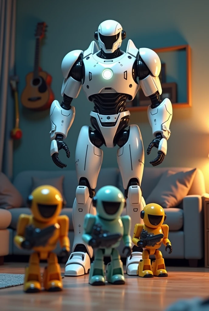 cinematic film still (magic the gathering) chrome black and gold mech with a kid prodigy pilot . shallow depth of field, vignette, highly detailed, high budget Hollywood movie, bokeh, cinemascope, moody, epic, gorgeous, film grain, grainy
