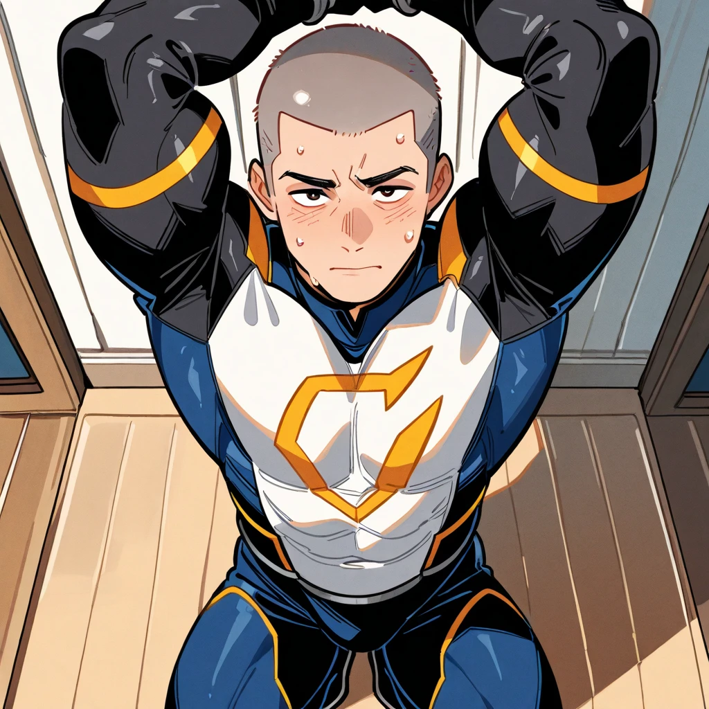 Danny Fenton in a locker room sitting on a wooden bench with brainwashed football jocks sitting on either side of him as he struggles not to be brainwashed as he is assimilated into their team. Turning into stereotypical football jock just like Dash Baxter. Black hair partially turned blonde. hyper muscles. Big biceps. Big triceps. Big traps. big lats. big deltoids. Big meaty pecs. Swollen hyper crotch bulge. Tenting crotch. Open mouth. Mindless blank stare. IQ drain. Dumber and dumber. big dumb jock. Jock assimilation. Hypnosis. Hypnotic trance. Brainwashing. Brainwashed. Hypnotized. Entranced. Jock assimilation. Jock conversion. Meathead. Musclehead. Brute. Bro. "Feeling ... kinda funny, like ... like my head is ... empty ... No thoughts, just ... just..... NO! Focus, Danny! I have to resist. Have to ... break free.... Have to ... have to..... I ... m-must.... I ... must...." Speaking in a dull monotone as he falls into trance. "I ... I am sweaty. ... I am horny. ... I am sexy. ... I am dumb.... I'm just a mindless.... I'm just an empty, ... stupid, ... strong jock...." Football uniform. Cleats. Shoulder pads. Jockstrap.