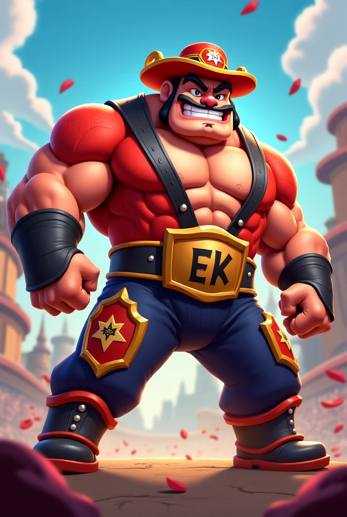 Create me a Singapore flag with El Primo head with his blue mask from a game brawl stars