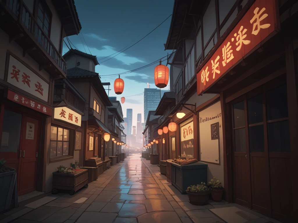 Japanese red light district cityscape used as a background for adventure games 　The narrow alley is crammed with lots of lanterns and red goodwill shops　