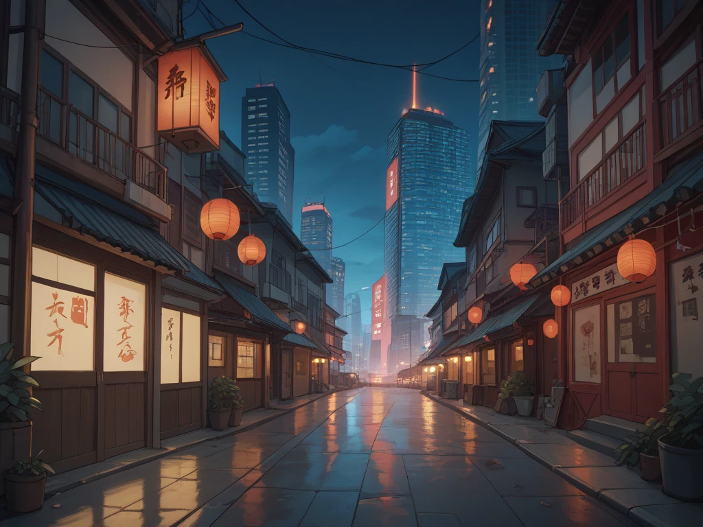 Japanese red light district cityscape used as a background for adventure games 　There are lots of lanterns and Japanese brothels lined up in a narrow alley　 indecent vibe　