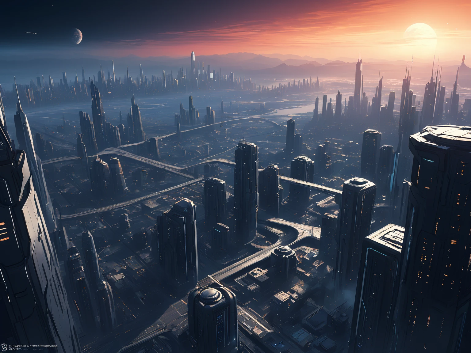 scenery picture in style concept art of a city from outta space, game art, illustration, sci-fi, {style of Neil Blevins|style of Jan Urschel|style of Chris Cold}, wastelands, grim world, soft lighting, blurry color, amazing background, cinematic, high-resolution image.