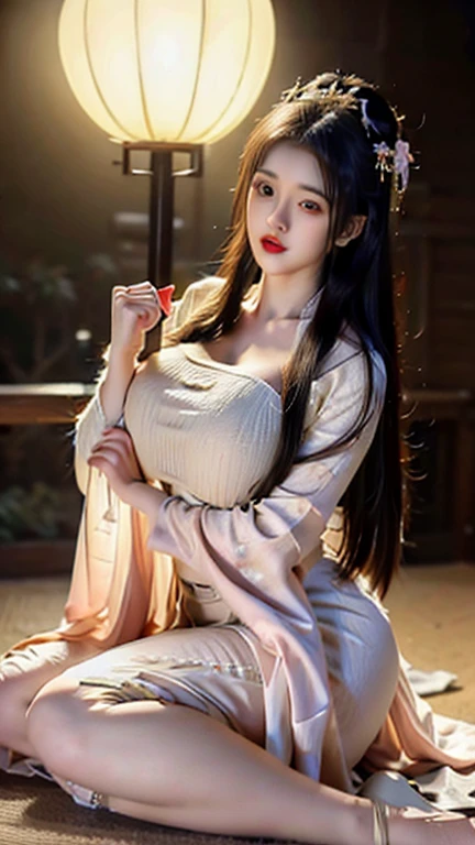 Close-up of a woman sitting at a table drinking coffee, palace , Girl in Han Dress, A young woman like Genghis Khan, Beautiful oriental woman, Chinese women, Chinese, Chinese王女, an Asian woman, a young Asian woman, ancient Chinese王女, Asian woman, 古代Chinese衣装を着て, Traditional beauty, Young Asian、With legs apart、One knee up、White panties are slightly visible