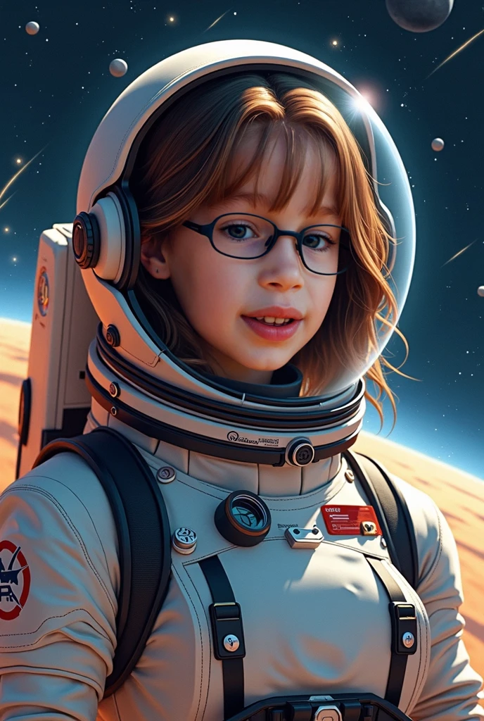 (best quality,4k,8k,highres,masterpiece:1.2),ultra-detailed,(realistic,photorealistic,photo-realistic:1.37),portrait,anime,3D rendering,???,astronaut,adorable,metallic eyeglasses,helmet,detailed digital art,minimalistic,explorer,space,character,boy,miniature,cute,stylish,comic book style,upward gaze,planet background
