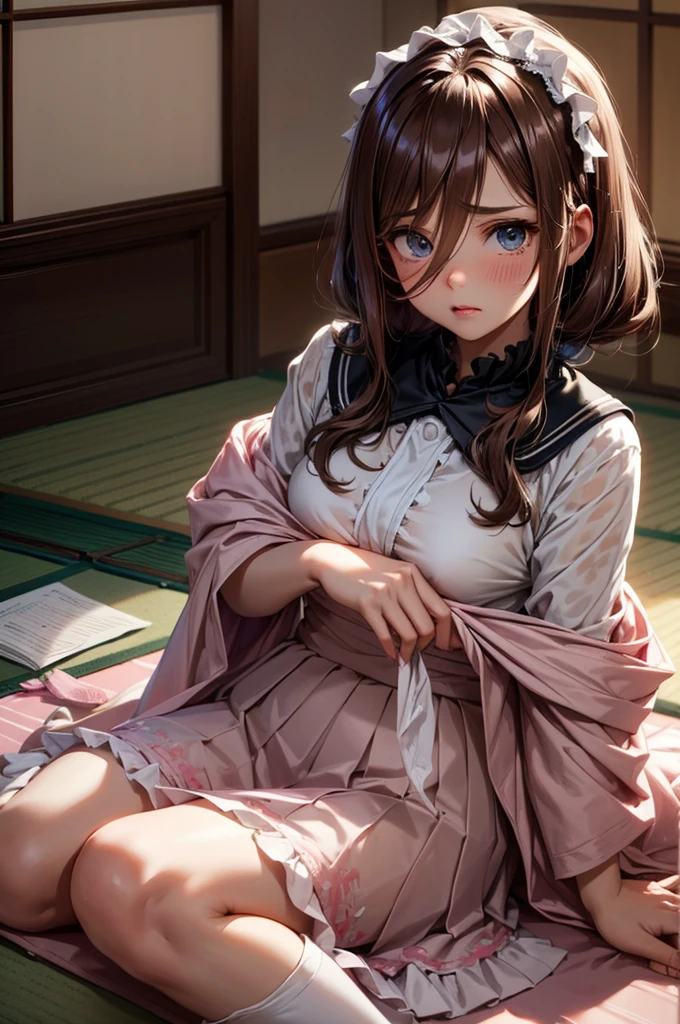 ulzzang-6500-v1.1, (Raw photo:1.2), (Photorealistic:1.4), Beautiful detailed girl, Very detailed eyes and face, Beautiful detailed eyes, Ridiculous, Incredibly ridiculous, huge filesize, ultra- detailed, High resolution, Very detailed, Best Quality, Masterpiece, ((Japanese girls' high school uniform)), illustration, Very detailed, TS, unified, 8k wallpaper, amazing, Fine details, Masterpiece, Best Quality, Highly detailed ticker uniform 8k wallpaper, Light on Face, Cinematic lighting, a 1girl, 16 years old, ((wear White panties), ((dinamic pose))), (Camel toe), (half), (pantyhose), (knee-bending leg sitting)) --auto