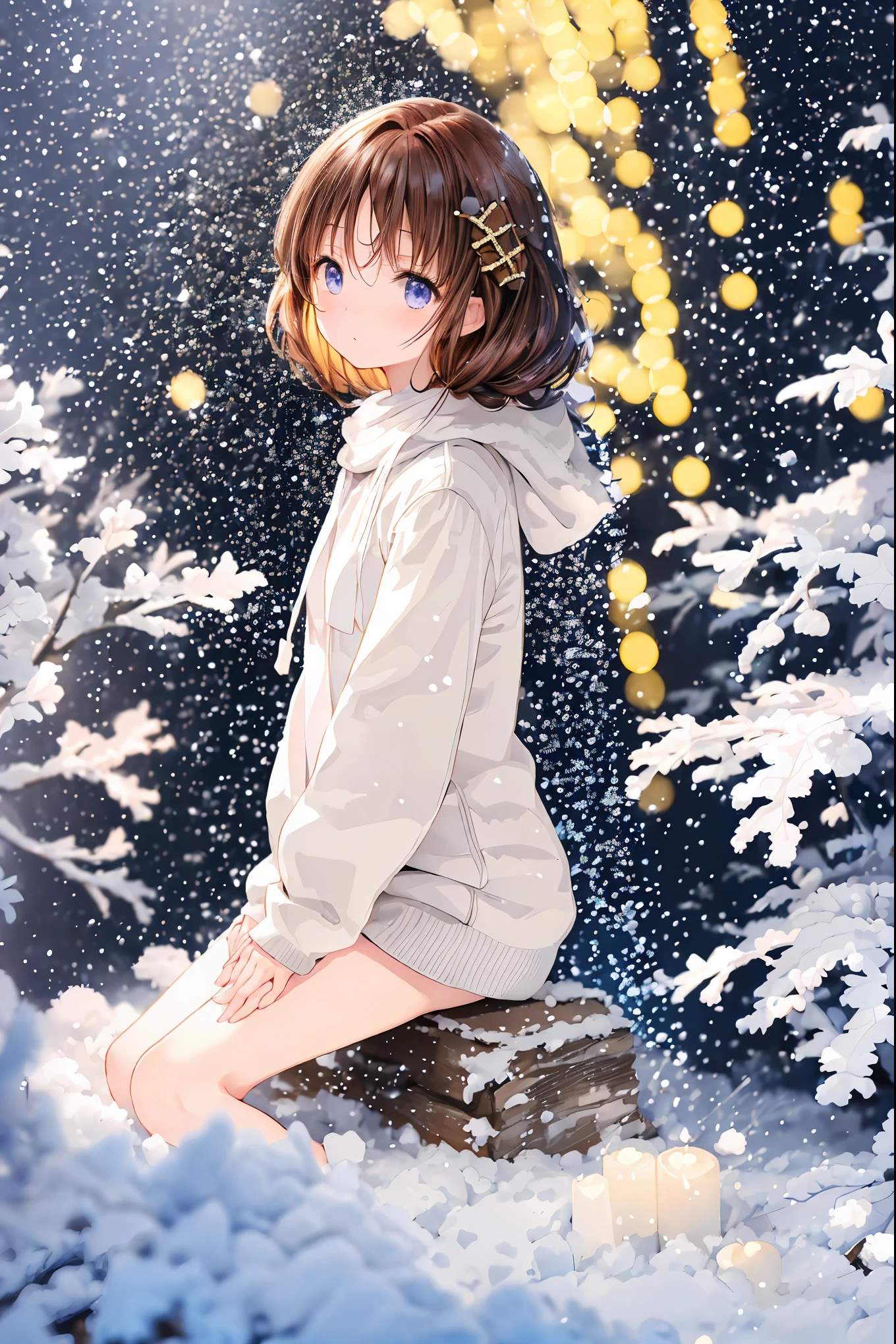 Winter clothes、Red coat、Bare legs、(      top quality ,Masterpiece:1.3,     Ultra-fine ),(       very detailed,       caustics,8k),(       realistic :1.4,RAW shooting),18 years old,       Japanese       ,       cute,  カメラを見て笑faceで   ,(     face    :1.2),(     faceクローズアップ  :1.2),(Low position:1.3),(       low angle:1.4),     brown hair，       Shortcut  ，       slender beauty       ，       messy hair，Cityscape，    brown hair，  Shortcut  ，  tousled hair ， short braided hair，Neat， Slender and beautiful woman，Correct posture， small breasts，  Beautiful Legs，   Her enchanting gray-blue eyes are shining like stars，Droopy eyes，  bright color,  beautiful eyes,繊細な笑face, Textured Skin, Boasting the highest quality ,   A Parody of a Gentle and Beautiful Woman  ,  anime style､