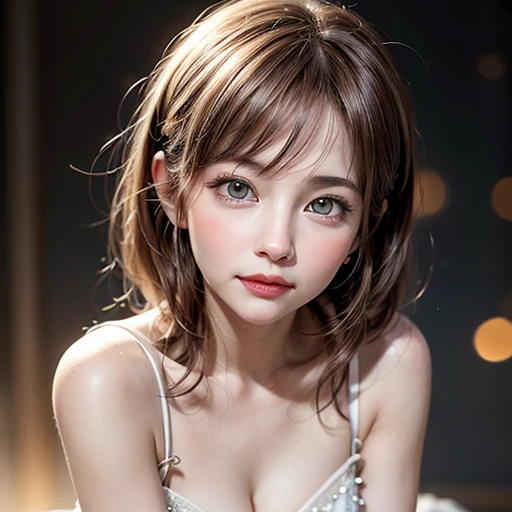 (UHD, retina, masterpiece, ccurate, anatomically correct, textured skin, super detail, high details, high quality, best quality, highres, 1080P, HD, 4K, 8k, 16k), (beautiful detailed eyes, beautiful detailed lips, extremely detailed eyes and face), studio lighting, physically-based rendering, vivid colors, (big tits, super big tits, super extra big tits, glamorous body), (naked apron with frills:1.2), (portrait, shiny hair, shiny skin), (bokeh), (tilt your head to the side:1.5), eye reflection, (blush, parted lips, from below:1.5),