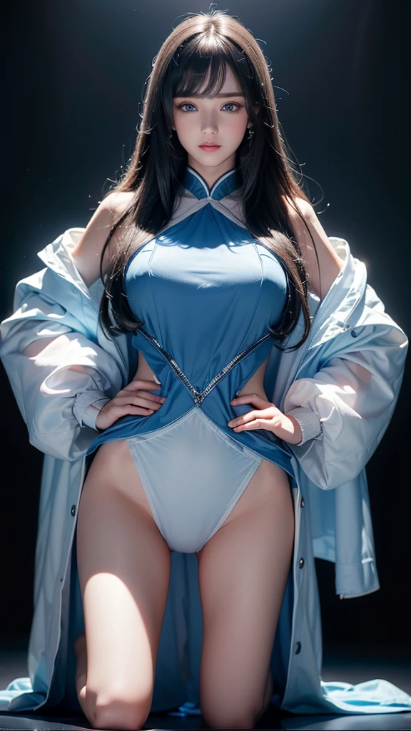 (Enrich the picture,Masterpiece level quality)Beautiful 8K CG artwork,Goddess-like posture,Kneeling exercise,Slim and soft,Translucent skin,Aqua blue hair、The beauty of extra-long hair, Super Long Straight Hair,The skin is fair and juicy,Big JK Uniform,Perspective Part 1.2x enhanced silhouette effect,Exquisite transparent blues pattern in pajamas,The details are intricate and exquisite,The background is slightly blurred,Charming and ful leg seduction,Drool,Extra-large big sh,Japan goddess,Perfect body slim curves,