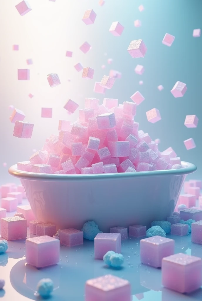 [[[transparent cube/(Pink Blue)]]],Tons of cubes , overflow out of bathtub,crystal clear bubble cube、Transparency,
