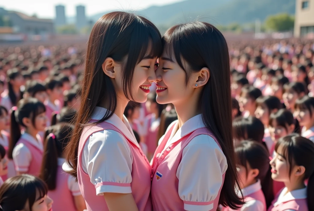 (Perfect Clone girls Photography Art), (16K, Highest quality, Ultra-high resolution, Unrealistic, A world of cloned girls multiplying, Real), (Japanese, high school girl, 16-year-old), (((((Small face, (((((Thick black hair, Semi-long hair)))))))))), ((Beautiful detailed girls, Accurate body structure, Very detailed body, (((((Big Breasts, H-Cup))))), ((Emphasis on the fullness of a large chest)), (((Pale pink shirt, Red Skirt))), ((Dark Eyes, Baby Face, Cute Smile, A gentle gaze)), (((((Happy laughter))))), (((((Very detailed, 1girl-1,000,000cloning))))), (((100girls), (6+girls), multiple girls))), (((A very perfect depiction of a doppelganger))), (((Very detailed, Perfectly the same girl, The exact same smile, Perfect same hair, Perfect same clothes, Perfect same H-cup))), (((((clone girls only))))), ((10,000girls)), ((1,000,000girls)), ((1,000,000,000girls)), (greeting, hug, Chest to Chest, hug, Cuddly love), ((Pleasant conversation, Happy conversation, Staring at each other, spoil, Look next door, face to face, Daily conversation, Fun love story)), ((1,000,000,000,000,000,000girls)), ((1,000,000,000,000,000,000,000,000,000girls)), ((The sight of the ultimate super-crowded, Abnormal extreme crowding, Very extremely crowded)), (Soft Light, super wide view, (((((Extremely detailed ultra-perspective depiction, height difference)))))), (((Subject depth extremely shallow))), Aperture-priority - F22