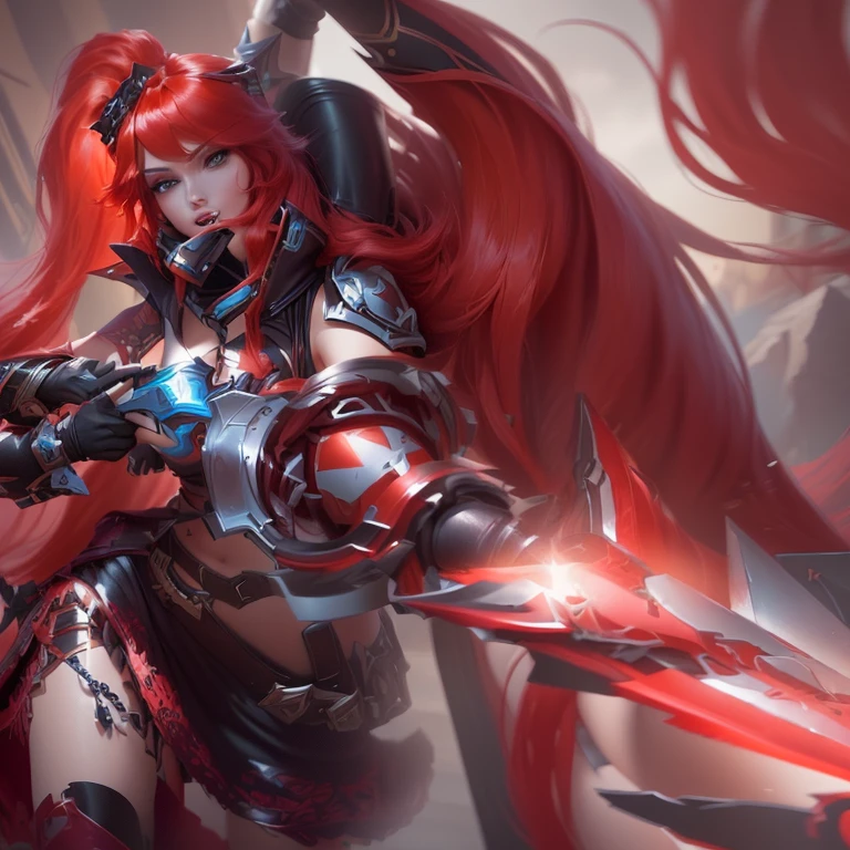 a close up of a woman with long red hair holding a sword, miss fortune league of legends, miss fortune, katarina, style league of legends, bian lian, from league of legends, league of legends character, freya, league of legends splashart, official splash art, portrait knights of zodiac girl, zenra taliyah, katarina from league of legends