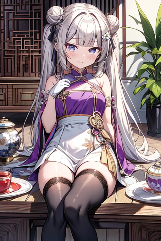Highest quality,Girl,Silver Hair,Long Hair,Mansion,China dress