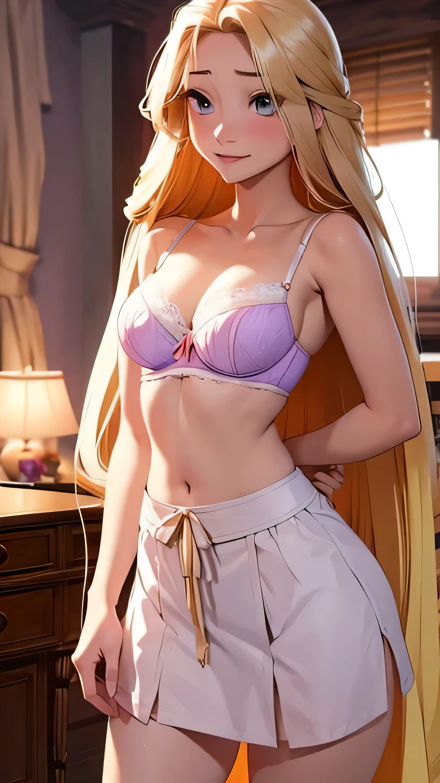 (Real: 1.4), (Masterpiece, Sidelights, Fine Beautiful Eyes: 1.2), Masterpiece*Portrait、、、、, Realistic, 3D Face, Glistening Eyes, Glossy Hair, Skin Falling Out, Solo、、、、, Embarrassing, (Epigastric), White Underwear, Blonde Hair, (Princess)