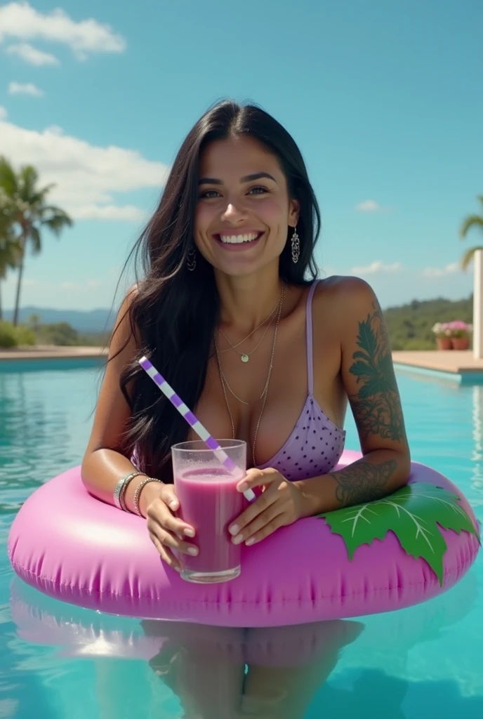 woman in red bikini drinking a drink on the beach, com um canudo, segurando uma bebida, beber uma garrafa de coca-cola, beber, menina bebe energia monstro, drinking a strawberry iced latte, Mulher de 30 anos de Cuba, topless, 🍸🍋, with apple, com uma bebida, muita sede, coquetel de bebida, Meio rosa