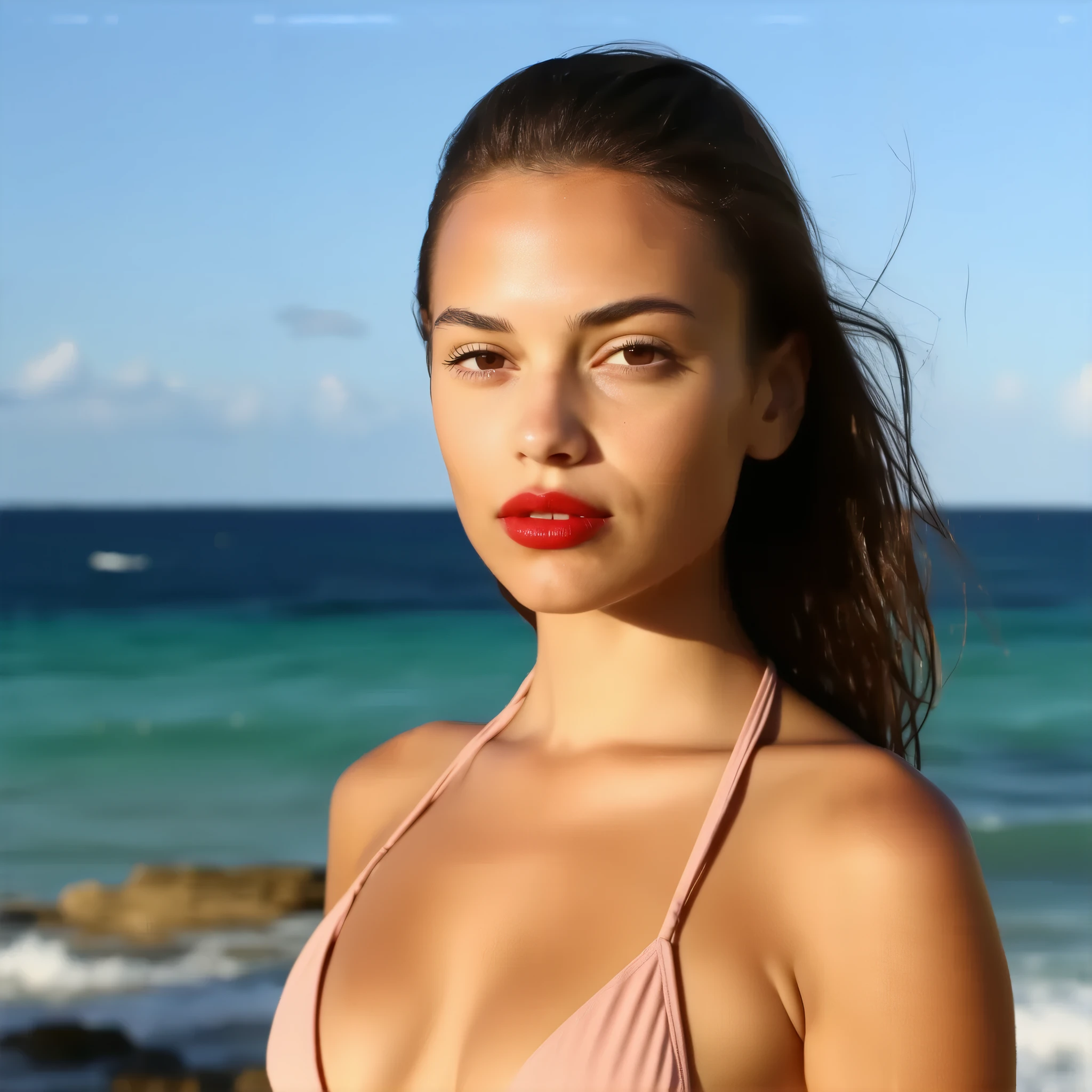 Realistic Alexis ren playing as a beach lifeguard