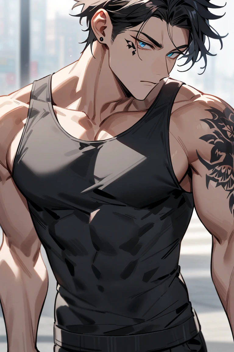 Anime guy, flexing, muscular yet skinny, flirty