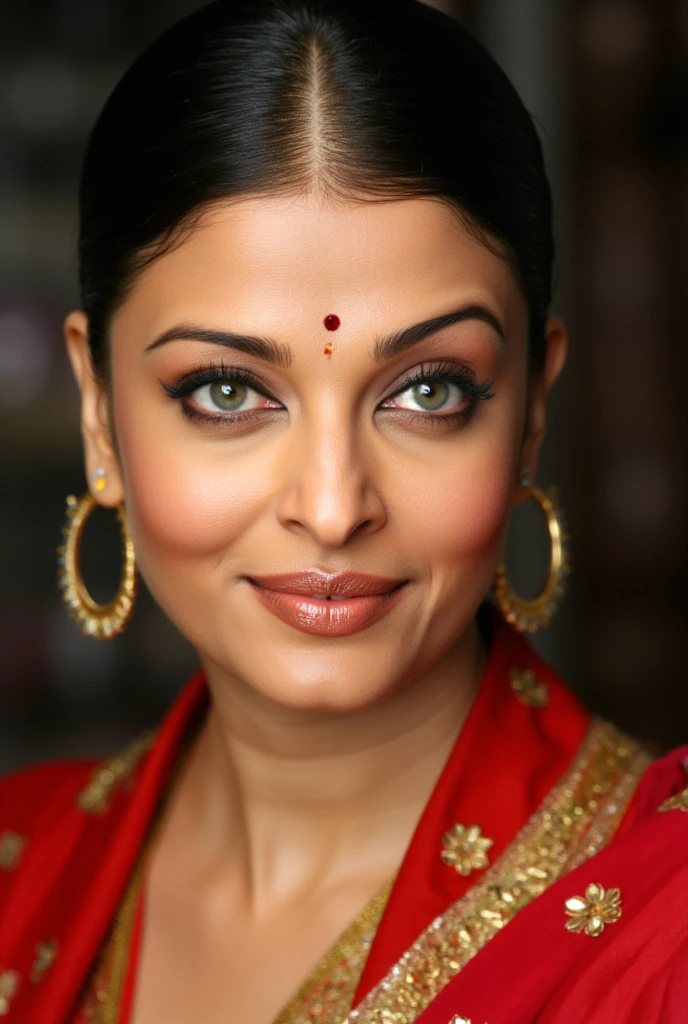  Aishwarya rai MILF close up picture , wearing a hoop earings ,hoop nose ring ,(( Sindoor on head and bindi on forehead)) , married hindu bhabhi ,traditional hindu women