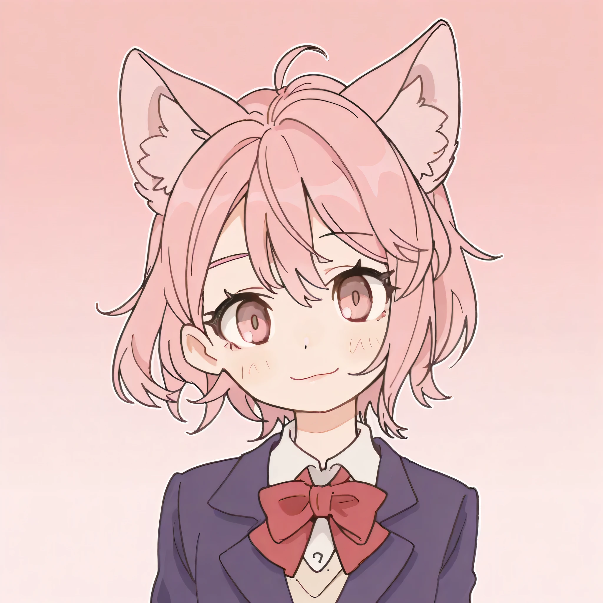 chibi, score_9, score_8_above, score_7_above, source_anime, INTERVAL
1girl, Alone, looking at viewer, gradient background, above body, light smile,
Aira Shiratori, pink hair, with cat ears, short hair, pink eyes, hair behind the ear,
school uniform, blue blazer, white collared shirt, red bow tie, solid pink background