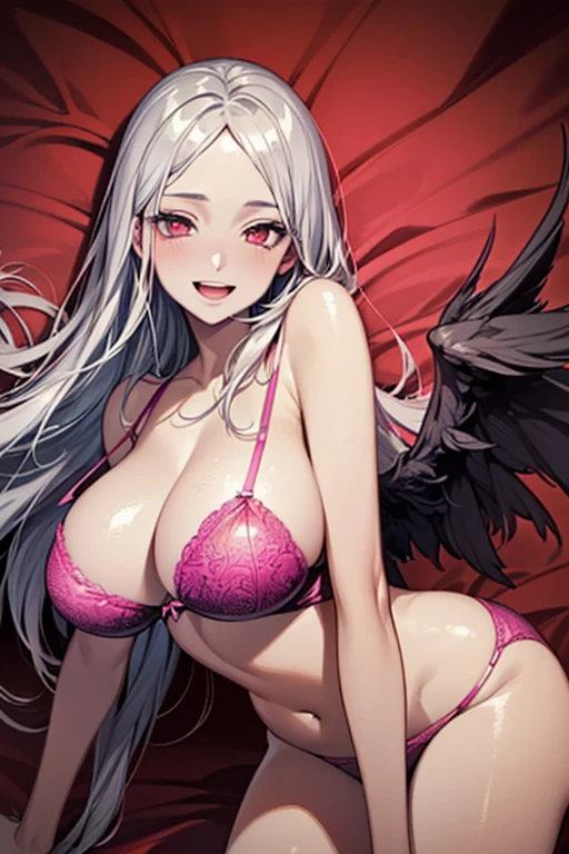 ((ultra-detailed, soft lighting)), masterpiece, an sexy angel standing between flowers, best quality, detailed lighting, holy lighting, perfect face, white hair,soft, sensual, morning, red eyes, contrast, 4k, cute, backlight,glowing eyes, earing, red bra, red panties, defined abdomen, , perfect boobs, sexy, superior, exposed skin, no_shirt, collar, happy, smilling, flowers, angel wings,wings, flowers, volumetric lighting, heaven, artistic, creative, matching underwears, no pants BREAK she is cute, she has red eyes, she has angel wings, the image transmit a peaceful feeling, is an artistic image