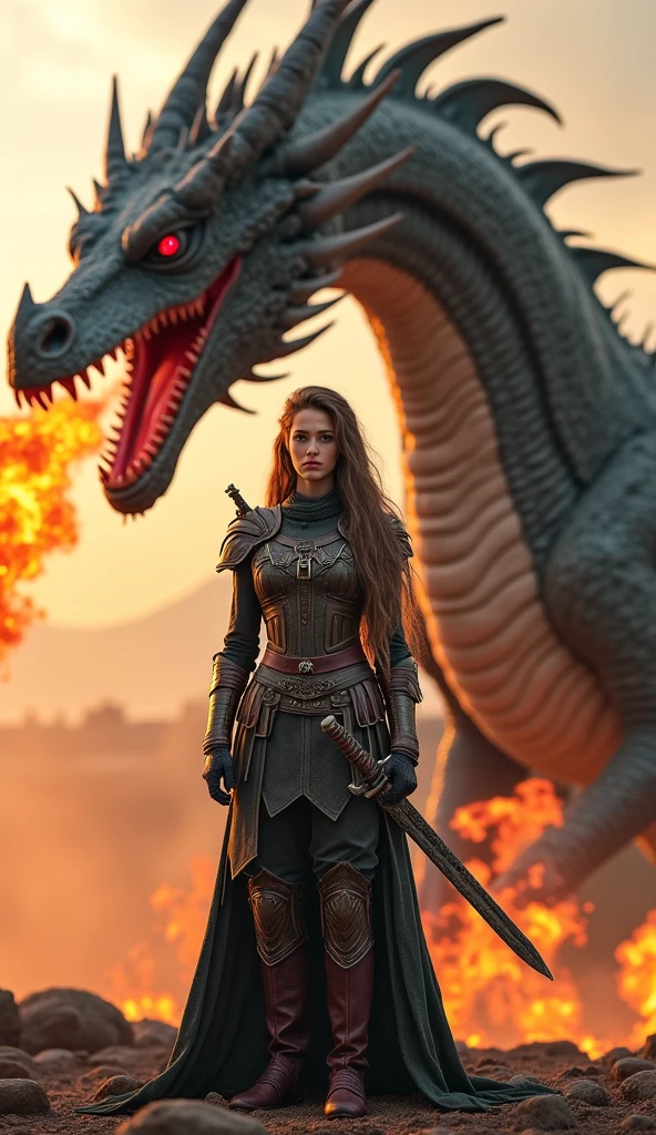(masterpiece), (extremely intricate:1.3), (realistic), picture of a woman fightinga dragon, the most beautiful in the world, (medieval armor), metal reflections, upper body, outdoors, intense sunlight, far away castle, professional photograph of a stunning woman detailed, sharp focus, dramatic, award winning, cinematic lighting, octane render  unreal engine,  volumetrics dtx, (film grain, blurry background, blurry foreground, bokeh, depth of field, sunset, motion blur:1.3), chainmail