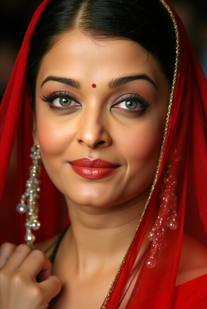  Aishwarya rai MILF close up picture , wearing a hoop earings ,hoop nose ring ,(( red color on  on head and bindi on forehead)) , married hindu bhabhi ,traditional hindu women