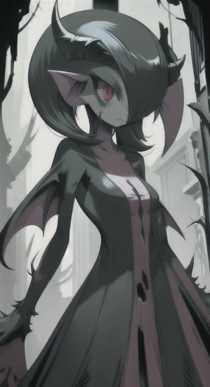 Overgrown hell life, demon lord Gardevoir, cracked skin, grey skin, black veins, black blood, red eyes,