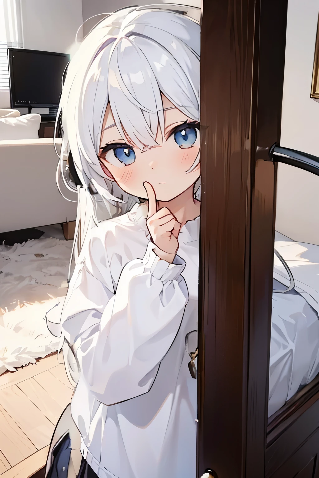 The background is a white-centered room inspired by a tower apartment