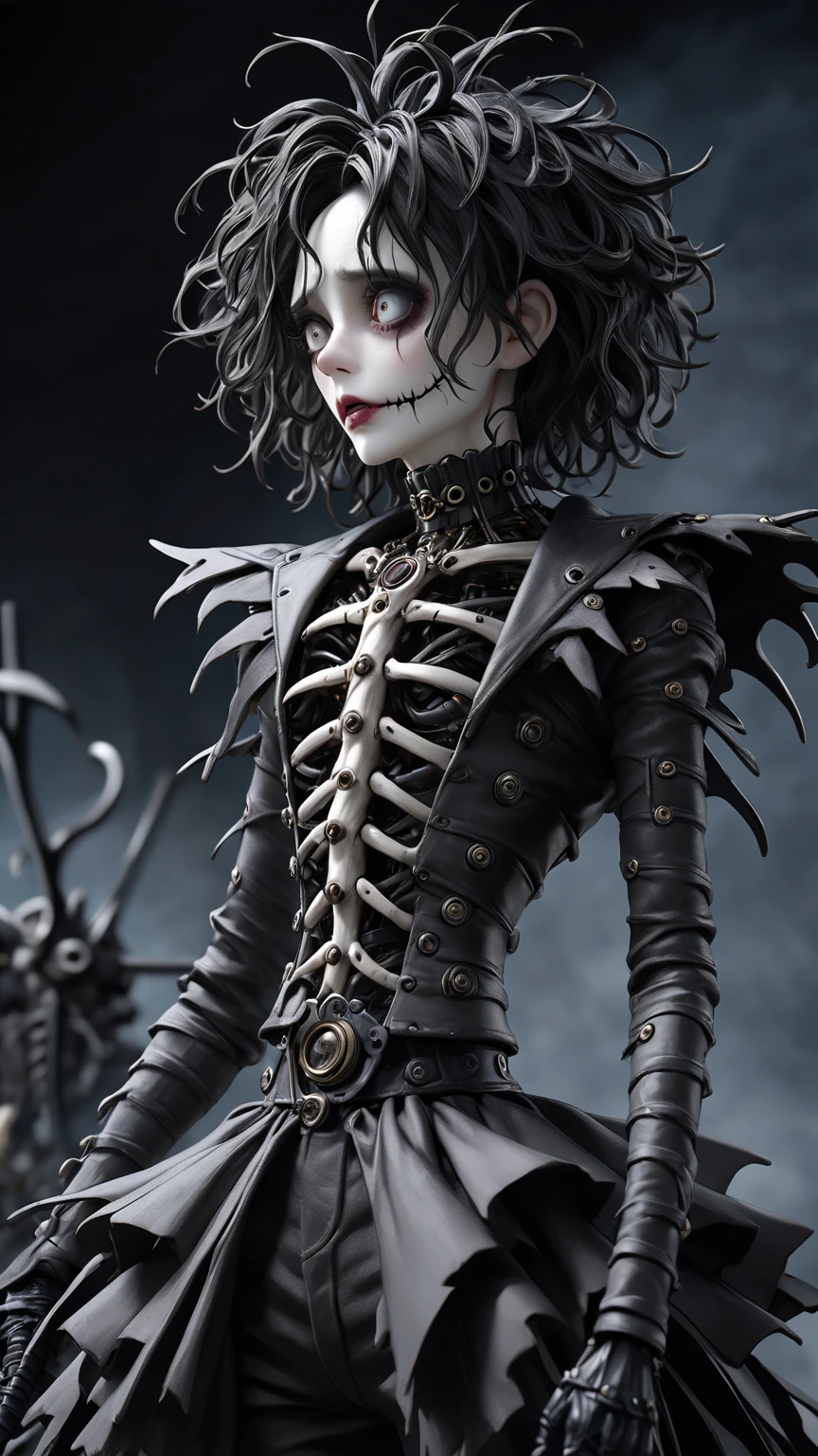 High Definition, masterpiece, Anatomically Accurate , Accurate,  top quality, High Definition model, high detail,  Edward Scissorhands、Tim Burton's style、 darkness、Movie Scene 、