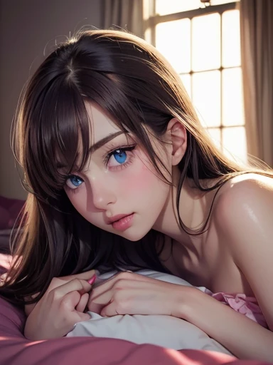 (best quality, ultra-detailed, realistic:1.37), portraits, anime, closeup view, puffy pussy, nude, lower body, delicate curves, detailed skin texture, seductive pose, mesmerizing eyes, soft lips, colorful hair, beautiful lighting, vibrant colors