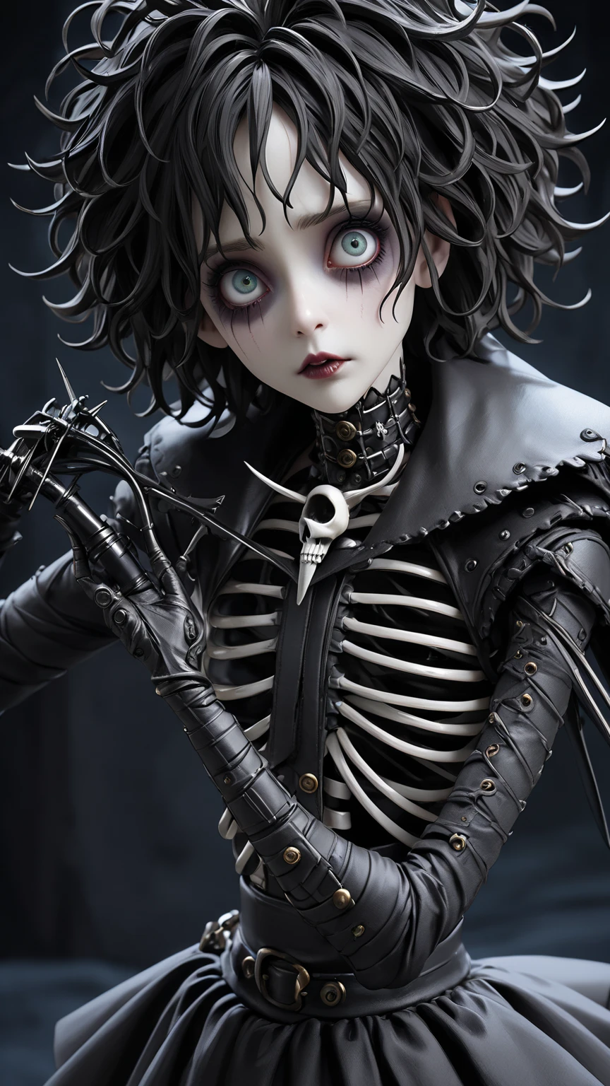 High Definition, masterpiece, Anatomically Accurate , Accurate,  top quality, High Definition model, high detail,  Edward Scissorhands、Tim Burton's style、 darkness、Movie Scene 、