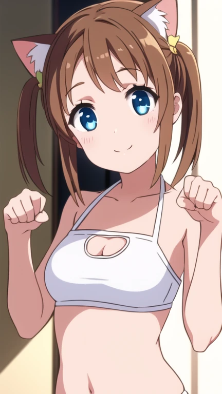 Hisato standing,dressed in a micro bikini,smiling for the photo in a shy pose