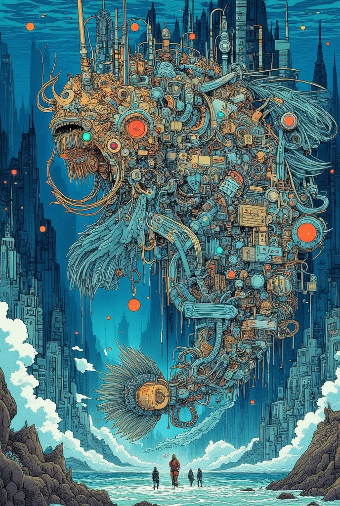   giant fish and ocean megacities illustration , peter gric and  Dan Mumford , ( ( ( ( (  Dan Mumford  ) ) ) ) ), studio ghibli and  Dan Mumford , el bosco and  Dan Mumford ,   Alejandro Burdisio Art,  Lann McCue  , anton fadeev and  Dan Mumford ,  Alejandro Burdisio, Undersea City