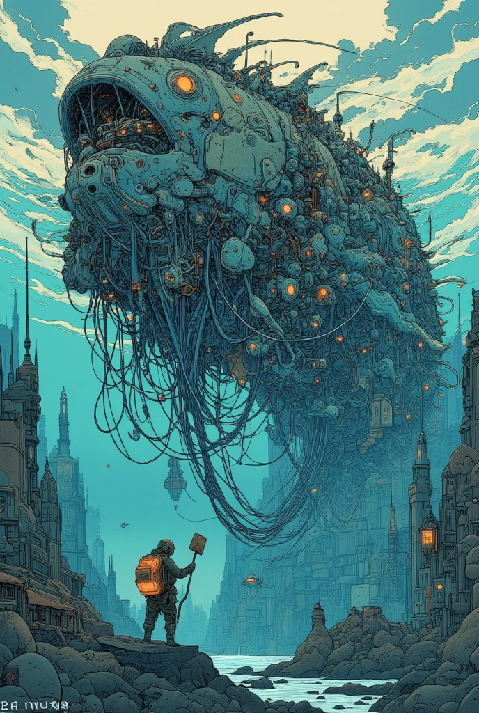   giant fish and ocean megacities illustration , peter gric and  Dan Mumford , ( ( ( ( (  Dan Mumford  ) ) ) ) ), studio ghibli and  Dan Mumford , el bosco and  Dan Mumford ,   Alejandro Burdisio Art,  Lann McCue  , anton fadeev and  Dan Mumford ,  Alejandro Burdisio, Undersea City