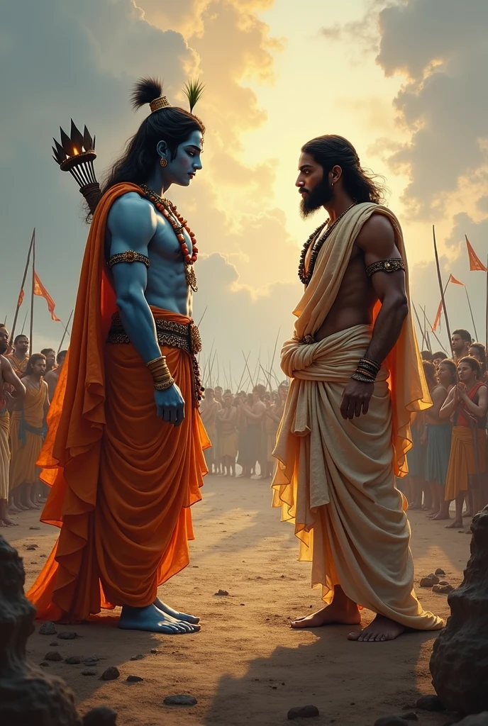 Krishna shown Grand universal teaching arjuna who seems to be in distress