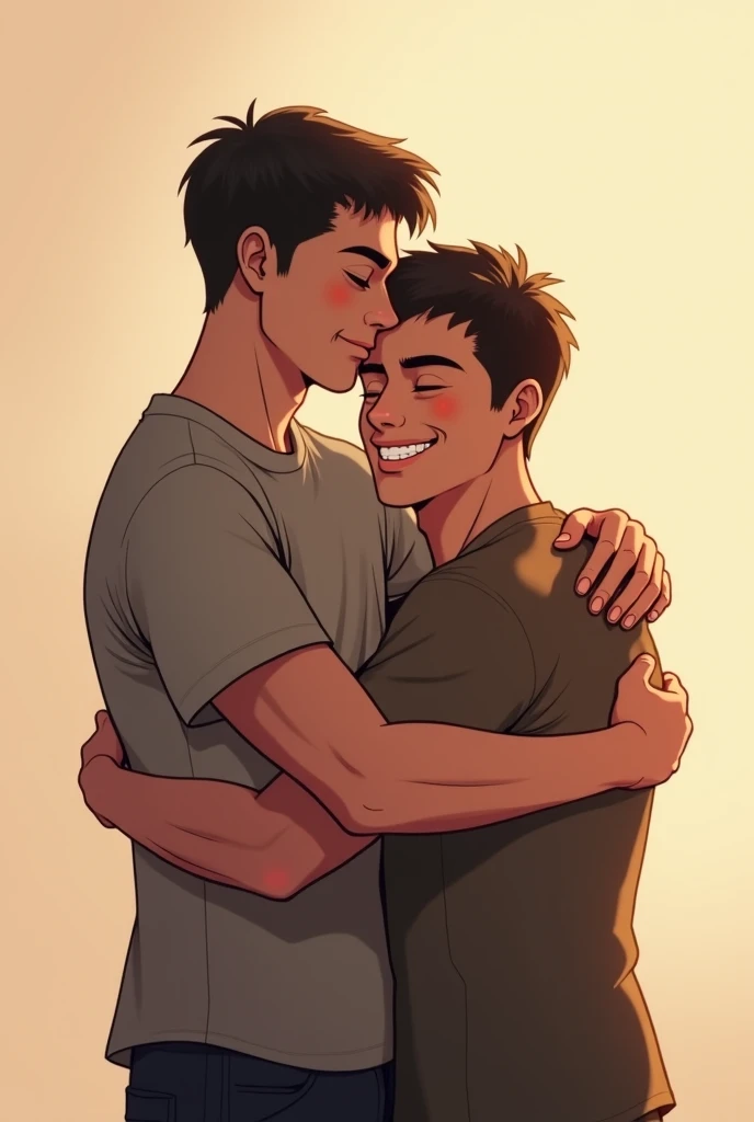 Young man lying down on a field of dandelions. Soft black hair, black pupils, south east asian ethnicity, casual clothes, athletic build, soft smile, faint blush, short black stubble facial hair, casual clothes. Anatomically correct body. Masterpiece. Conjoined Men. Siamese Twins. Two-headed men. 2heads. 2headed. Dicephalic parapagus Anatomy. Body Horror. Anatomically correct dicephalic parapagus.