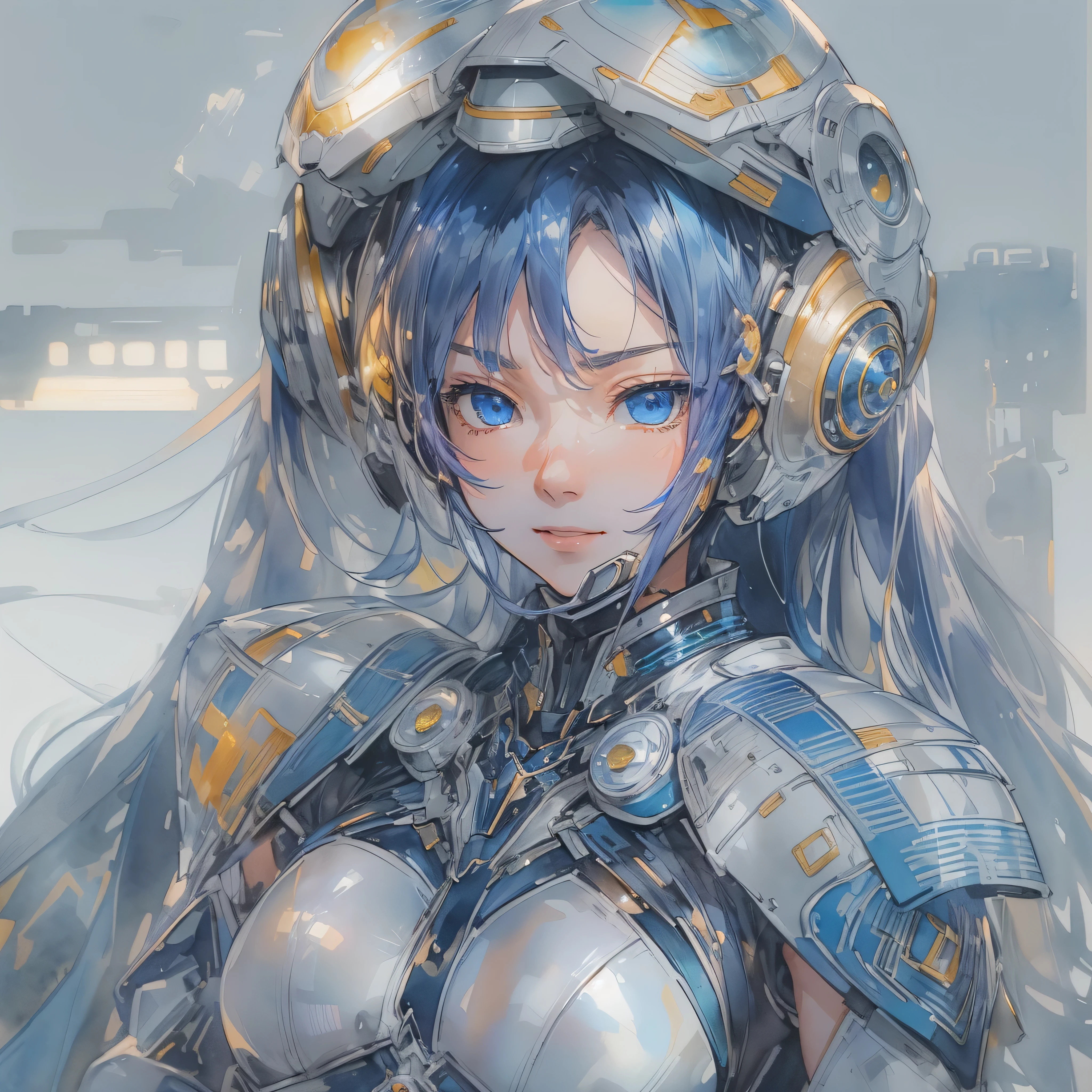 MechaGirl,blue hair,robot joints,blue eyes,helmet,forehead gem,
standing,upper body,solo, serious,
space station,indoors,
(insanely detailed, beautiful detailed face, masterpiece, best quality),<lora:MechaGirl-10D6v8:0.8>,