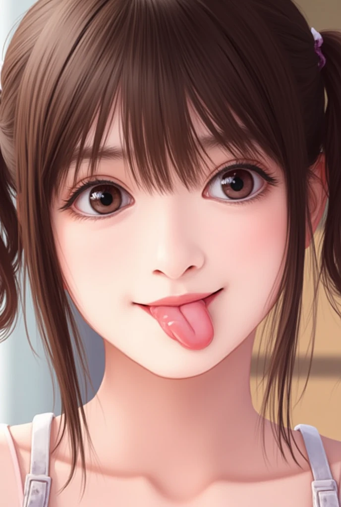  One Girl ,  high definition,  top quality,  very detailed,  twin tails、smile、oral invitation、舌を出す、