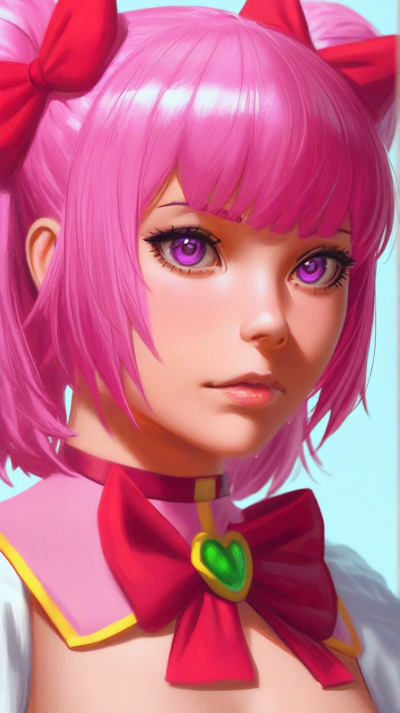 anime girl with pink hair and a bow in her hair, kawaii realistic portrait, guweiz, portrait of magical girl, cute character, cute art style, anime moe artstyle, character art of maple story, cute portrait, cute anime girl portrait, portrait of a small character, artwork in the style of guweiz, splash art anime loli